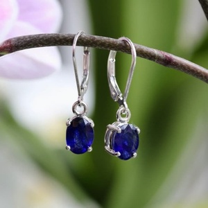 Pendientes de Plata de Ley 925 con Zafiro Azul Natural Ovalado de 8x6 mm, con Cierre de Palanca, Joyería de Piedras Preciosas, Elegante Regalo para Mujer - Product Image 4