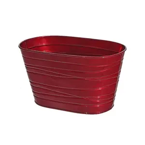 New Design wholesale price Indian suppliers 2-Piece Metal Red Elegant Galvanized Pot Planter Set For Home Hotel Indoor Decor