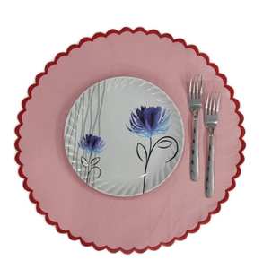 Manteles individuales de tela de algodón con bordado rosa claro y borde festoneado, manteles individuales para cóctel, regalo para el Día del Padre - Product Image 5