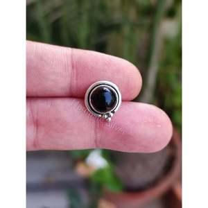 925 Sterling Silver Stud <b>Posts</b> Natural Black Onyx Ball <b>Earrings</b> Handmade July Birthstone Jewelry Gift with Gold Material - Product Image 5