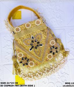 Sac à main en velours pour mariée, perlage, motif uni, capacité de 1 à 1,9 L, fermeture à cordon, sangle à anneau, sac de soirée élégant, coton - Product Image 4