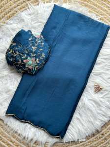 High on Demand Indian Sexy Party Wear Chinnon <b>Saree</b> with Heavy Handwork Blouse for <b>Sale</b> in Wholesale Quantity - Product Image 5