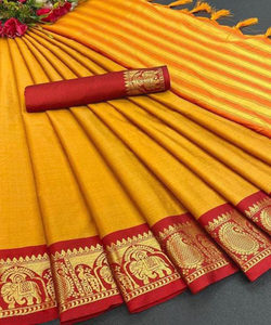 Nouveau Fabuleux Look Réception Porter Lichi Soie Jacquard Travail Imprimé Saree avec Blouse Pièce Inain Femmes Porter Sari Bas Prix Apparelgarment - Product Image 1