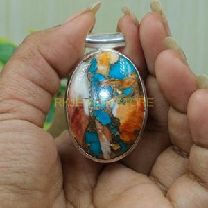 Natural <b>Large</b> Orange Spiny Oyster Turquoise <b>Pendant</b> <b>Necklace</b> 925 Sterling Silver Jewelry Unique Gift for Women - Product Image 6