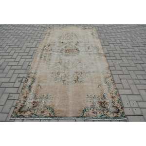 พรมตุรกีวินเทจขน4.5x9.1ft สีเขียวเบจทอลายเรียบมีการเย็บปะติดปะต่อกันสำหรับตกแต่งห้องนั่งเล่น - Product Image 1