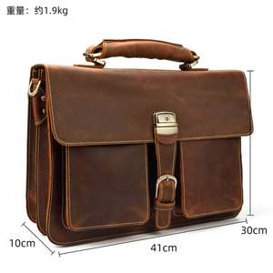 Fournisseurs de dropshipping, vente en gros, sac messager de luxe en cuir de vache pour ordinateur portable 14 pouces, sacoche vintage, sac à main unisexe - Product Image 2