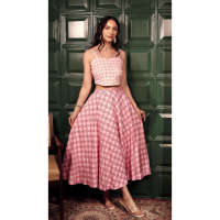 Ensemble jupe et haut court en crêpe rose poudré 2 pièces pour femme Aurora, été