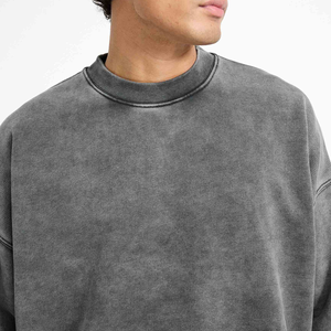 Washed <b>Grey</b> Oversized <b>Sweatshirt</b> Men's Fleece Pullover Cotton Blend Crewneck Long Sleeve Vintage Fade Streetwear Embroidered - Product Image 5