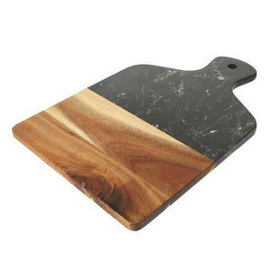 Planche à fromage en bois d'acacia et marbre vert Baroda Planche à découper de forme rectangulaire avec logo personnalisé Planche à découper durable - Product Image 2