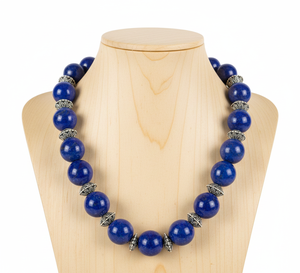 Collar Unisex de Alta Calidad con Cuentas de Piedra Lapislázuli de Agua Dulce Geométricas de Plata Tibetana y Oro de 18 Pulgadas, Anudado a Mano, Regalo Moderno - Product Image 2