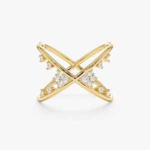 แหวนเพชร x ที่ไม่ซ้ำกัน14K ทรง X แหวนทำด้วยมือเครื่องประดับดีของแท้แหวนเก๋ไก๋แหวนแต่งงานสีทองล้วน - Product Image 2