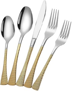Asas de calidad superior, cubiertos de acero inoxidable con acabado Chapado en Color dorado, juego de 5 tenedores, cuchara, cuchillo, cubiertos aptos para lavavajillas - Product Image 2