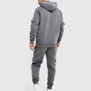 Ensemble survêtement homme en coton 100% personnalisé OEM, sweat-shirt et pantalon de survêtement, poches cargo, style simple et uni pour jogging d'hiver - Product Image 4