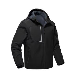 2025 venta al por mayor color negro sólido cremallera estilo chaquetas al aire libre logotipo personalizado tela ligera con capucha ropa de invierno chaqueta Softshell - Product Image 1