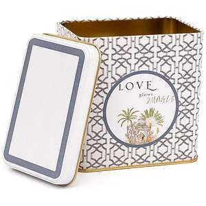 Caja de almacenamiento de metal con tapa deslizante rectangular de 80x120x120mm, capacidad de 1L, tema de la jungla tropical, un exuberante paraíso de naturaleza y vida silvestre - Product Image 1