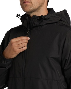 Veste coupe-vent à capuche de course à pied d'hiver pour hommes avec fermeture à glissière avant à col montant et logo imprimé - Product Image 2