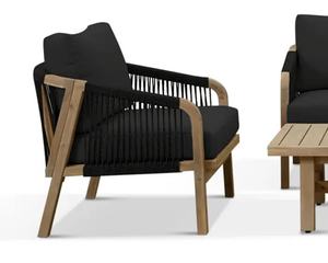 Juego de sofás de jardín hechos de marco de madera de teca maciza con cuerda tejida e incluyen cojín para uso en interiores y exteriores - Product Image 2