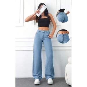 Jeans de Mezclilla Azul Hielo de Pierna Ancha para Mujer, a la Moda, de Lujo, Estilo Funky, Cintura Alta, Relajados, Tela Suave y Elástica, Duraderos, Tallas 26-40 - Product Image 4