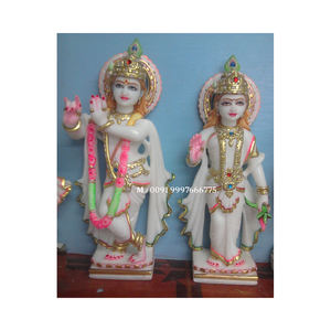 Estatua de Radha Krishna de mármol blanco con acabado fino y pulido liso, en posición de pie, para decoración y adoración. - Product Image 1