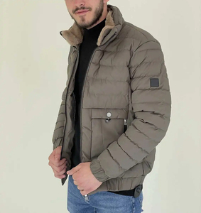 Custom Apparels OEM Men's puffer <b>jacket</b> ,<b>Varsity</b> <b>Jacket</b> Button Winter Casual for Spring <b>Plain</b> Dyed Woven Fabric Zipper <b>jacket</b> - Product Image 3