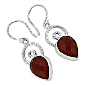 Boucles d'oreilles en argent 925 avec pierre précieuse en forme de larme pour femmes, boucles d'oreilles pendantes tendance avec pierre de grenat - Product Image 2