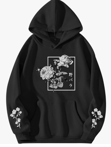 Rose <b>Winter</b> Digital Printing Aesthetic Japanese Cool Oversized Trendy Streetwear Pullover Hoodie for Men - Product Image 4