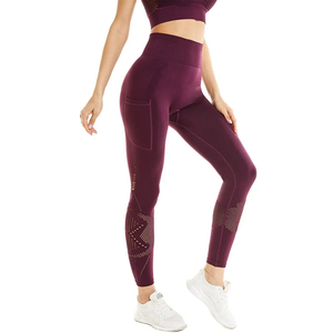 Meilleur prix ensemble de yoga d'entraînement pour femmes sur mesure nouveauté taille élastique Style de fitness bas quantité minimale de commande matériau solide Legging de yoga - Product Image 2