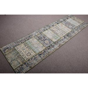 พรมวินเทจขนาด 2.3x7.9 ฟุต พรมตุรกี พรมขนสัตว์ลายดอกไม้สีน้ำเงิน - Product Image 2