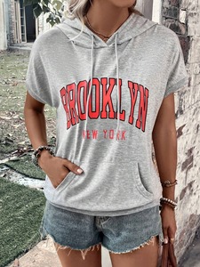 Haute qualité dames décontracté haut court à capuche Logo personnalisé femmes Gym pull sweat à capuche tricoté tissu Streetwear - Product Image 4