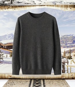 Suéter de invierno informal para hombre, Jersey de punto bordado de Cachemira lisa de manga larga, Top de algodón 100% con logotipo frontal - Product Image 1