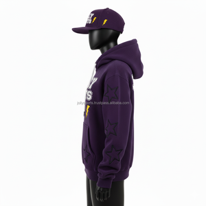 Sweat à capuche pour femme 320 GSM Coton Polyester Doux Respirant Couleur violette Broderie Patch Logo personnalisé Basiques pour femmes Sweats à capuche - Product Image 3