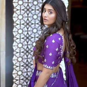 Lehenga Choli en soie bleu royal pour les fêtes Cancan-Toile entièrement évasée avec paillettes de fil Blouse cousue et Dupatta - Product Image 1