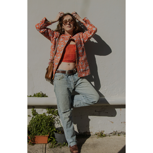 เสื้อแจ็คเก็ตแจ็คเก็ตกำมะหยี่ลายทางแบบกลับด้านได้สำหรับฤดูใบไม้ร่วง พร้อมปกติดกระดุมและแขนเสื้อยาว สี Climbing Tiger Tangerine - Product Image 3