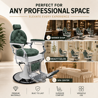 Fauteuil de Barbier Hydraulique Vintage en Cuir PVC Vert Inclinable avec Repose-Pieds pour Salon de Coiffure Professionnel