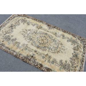 Alfombra de lana turca vintage 3,7 pies X 6,6 pies Beige marrón clásico área grande diseño de retazos rectangulares para pasillo respaldado con látex - Product Image 4