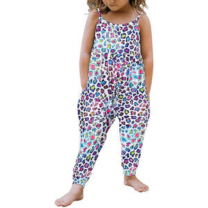 Combinaison pour filles en bas âge, une pièce, motif floral, dinosaure, barboteuse à bretelles, tenue d'été, vêtements en polyester et élasthanne, motif floral - Product Image 1