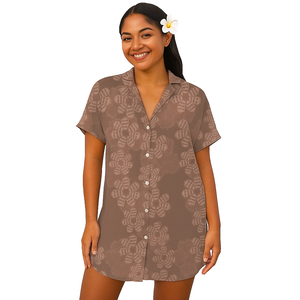 In Offerta: Abito Casual da Donna con Colletto Rovesciato e Tasche, Lunghezza al Ginocchio, Design Personalizzato Stile Hawaiano con Motivo a Conchiglia - Product Image 4