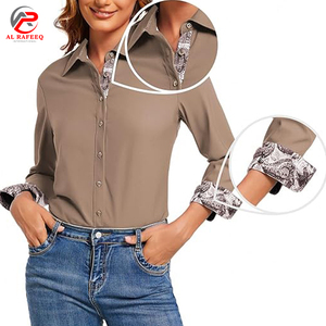 Camisa de contraste de manga larga de alta calidad para mujer con logotipo personalizado Camisa de dos tonos de moda - Product Image 4