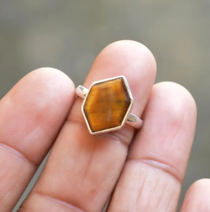 925 Sterling Silver Premium Boho Wedding <b>Ring</b> Hexagon Faceted <b>Tiger</b> <b>Eye</b> Gems Natural Gemstone Jewelry Fine Statement Gift - Product Image 5