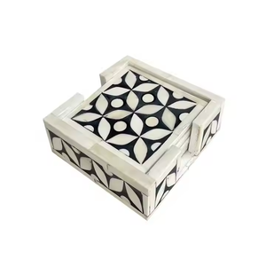 Juego de 4 Posavasos Clásicos Personalizables con Logotipo, Diseño de Incrustaciones de Hueso Ecológico de Alta Calidad para Mesa de Té o Café, Artesanal - Product Image 2