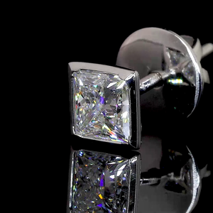 Joyería fina 14K Oro blanco sólido 2.0CT/pares Pendientes de tuerca de diamante cultivado en laboratorio de corte radiante - Product Image 2