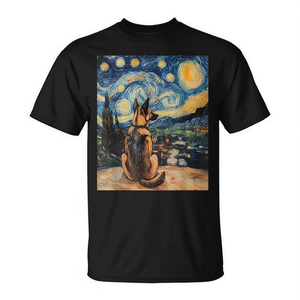 Camiseta con diseño de perro pastor alemán al estilo de la noche estrellada de Van Gogh, para amantes de los perros y fanáticos de los animales - Product Image 2