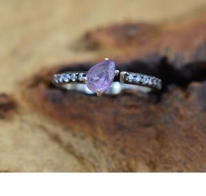 แหวนแต่งงาน925อเมทิสต์เงินสเตอร์ลิงพลอยสีม่วงอเมทิสต์และลูกบาศก์เซอร์โคเนียของขวัญสำหรับเธอ - Product Image 1
