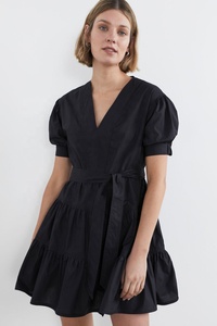 เดรสผ้าฝ้ายแขนพองทรงเอไลน์ ความยาวปานกลาง คอวี ชายระบาย พร้อมเข็มขัดผูกเข้าชุด ซิปซ่อน ลดราคาพิเศษ - Product Image 2