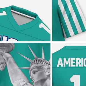 Vente en gros de maillots de football américain de haute qualité Maillot patriotique audacieux avec impression «USA» sur le devant, graphique Liberty - Product Image 3