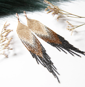 Boucles d'oreilles longues perlées or blanc bronze noir boucles d'oreilles couleurs terreuses - Product Image 2