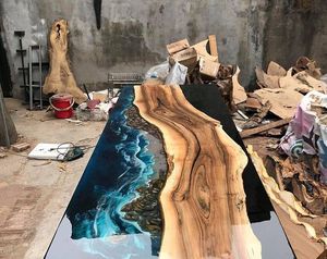 SPILLS HIGHLY LUXURY Home Furniture Solid Walnut Wood Restaurant Dining Coffee River Kitchen <b>Epoxy</b> <b>Resin</b> Slab <b>Table</b> - Product Image 4