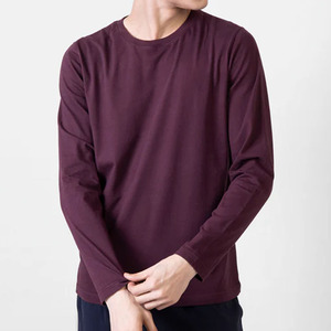 T-shirt pour homme en coton 100% en gros, poids lourd 280GSM, manches longues, col rond, tissu jersey uni, t-shirt vierge - Product Image 1