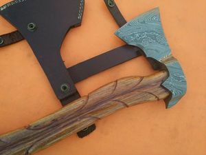 ขวานเหล็กดามัสกัสแฮนด์เมดพร้อมที่จับไม้โรสวูดกลางแจ้งผลิตจากเหล็กคาร์บอน - Product Image 6