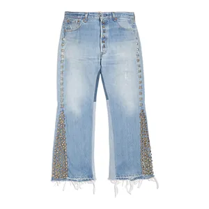 2023 Jeans Skinny in Denim impilati di alta qualità per uomo pantaloni Jeans svasati con borchie Premium larghi Streetwear personalizzati